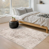 Neutral Living Room Rug - 10x14 Farmhouse Beige Brown Large Area Rug for Dining Room, Bedroom, Low Pile Lightweight Washable