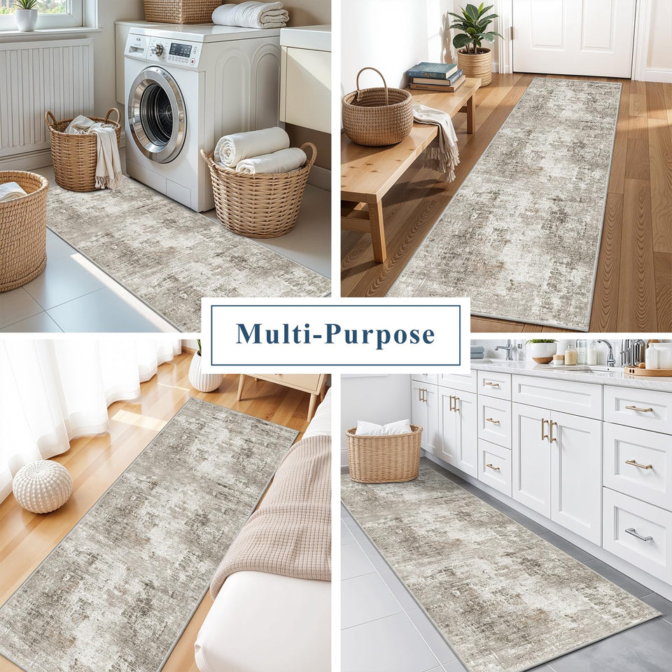 12x15 Area Rug for Living Room – Large Modern Neutral Abstract Thin Washable Carpet, Soft Low Pile Non-Slip Stain-Resistant for Bedroom Dining Room Home Office (Beige Grey)