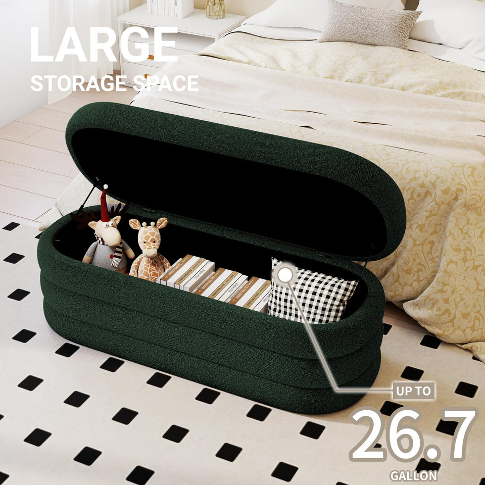 Busaurus Storage Ottoman Bench 49.2 Inch Upholstered Fabric Storage Bench for Bedroom End of Bed Aesthetic Large Oval Ottoman for Living Room Entryway (Ivory)