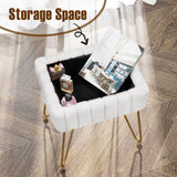 Greenstell Vanity Stool Chair Faux Fur with Storage, 15.7"L x 11.8"W x 19.4"H Soft Ottoman 4 Metal Legs with Anti-Slip Feet, Furry Padded Seat, Modern Multifunctional Chairs for Makeup, Bedroom Pink