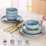 AmorArc Ceramic Dinnerware Sets for 8, 24 Pieces Handpainted Plates and Bowls Set with Rustic Terracotta Underside, Scratch Resistant Stoneware Dishes Set, Dishwasher & Microwave Safe, Light Beige