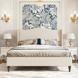 koorlian King Size Bed Frame Upholstered Platform Bed with 51" Tall Headboard Wingback, Soft Fabric, Retro Simple Style Platform Bed No Box Spring Needed, Easy Assembly, Beige