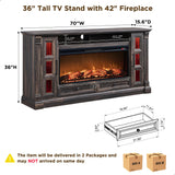 OKD Fireplace TV Stand for up-to-80 TV, Farmhouse 36" Tall Entertainment Center with 42" Electric Fireplace, Media Console with Glass Door Cabinets & Drawers for Living Room, Antique White