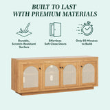 Walker Edison Sasha 4-Door Reeded Sideboard Buffet with Cord Management, 70 Inch, Coastal Oak