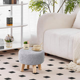 Wimarsbon Pouf Ottoman, 100% Cotton Knitted Boho Footstool, Round Footrest with Non-Skid Wood Legs, Home Décor Handmade Pouffe, Leisure Floor Step Stool for Living Room (Beige)