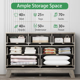 Fluted Dresser for Bedroom with 9 Drawers, 57" Wide Modern Chest of Drawers with Metal Handle, Wooden Dresser TV Stand, Wood Closet Clothes Storage Organizer for Living Room, Hallway, Natural Oak