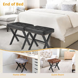 LUE BONA Square Linen Makeup Stool, Metal X Legs, Small Ottoman Stool Chair for Vanity, Modern Padded Seat Foot Rest for Makeup Room, Bathroom