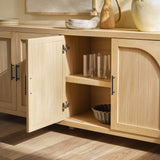 Walker Edison Sasha 4-Door Reeded Sideboard Buffet with Cord Management, 70 Inch, Coastal Oak