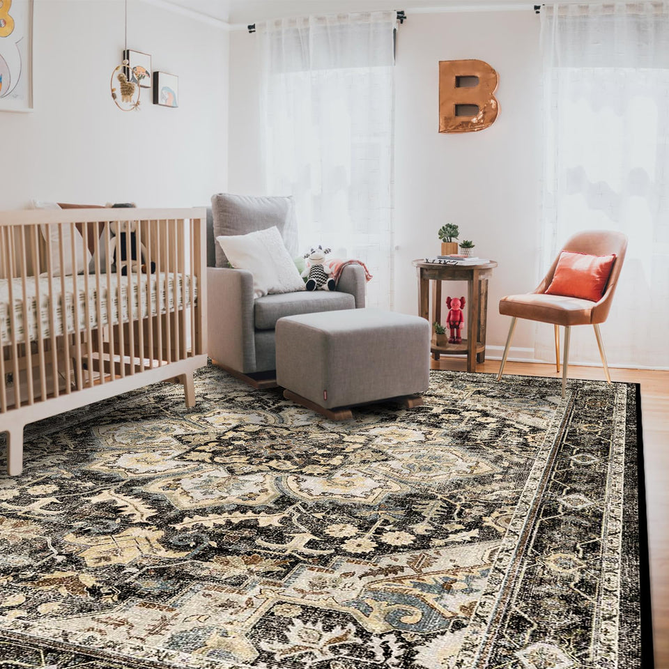 TOPRUUG Washable Oriental Area Rug - 12x15 Rugs for Living Room Soft Carpet for Bedroom Waterproof Floral Distressed Indoor Stain Resistant Non-Shedding Floor Carpets (Green, 12x15)