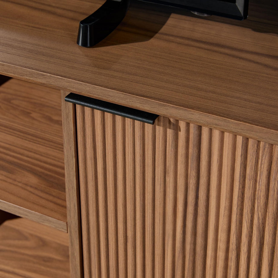 Walker Edison Chloe Curved Reeded TV Stand, Sliding Doors, 65 Inch, 60 inch, Mocha