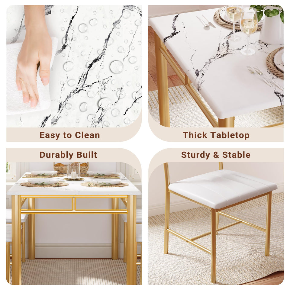 IRONCK Dining Table Set for 4, Wood Kitchen Table with Upholstered Chairs for Kitchen Room and Small Spaces, Rustic Brown