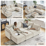 HULALA HOME 127'' Modular Sectional Sofa, Oversized U Shaped Couch with Storage Ottoman, Comfy Chenille Sofa with Deep Seat, 6 Seat Convertible Couches for Living Room, Beige