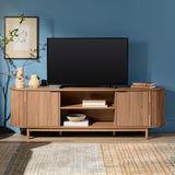 Walker Edison Chloe Curved Reeded TV Stand, Sliding Doors, 65 Inch, 60 inch, Mocha
