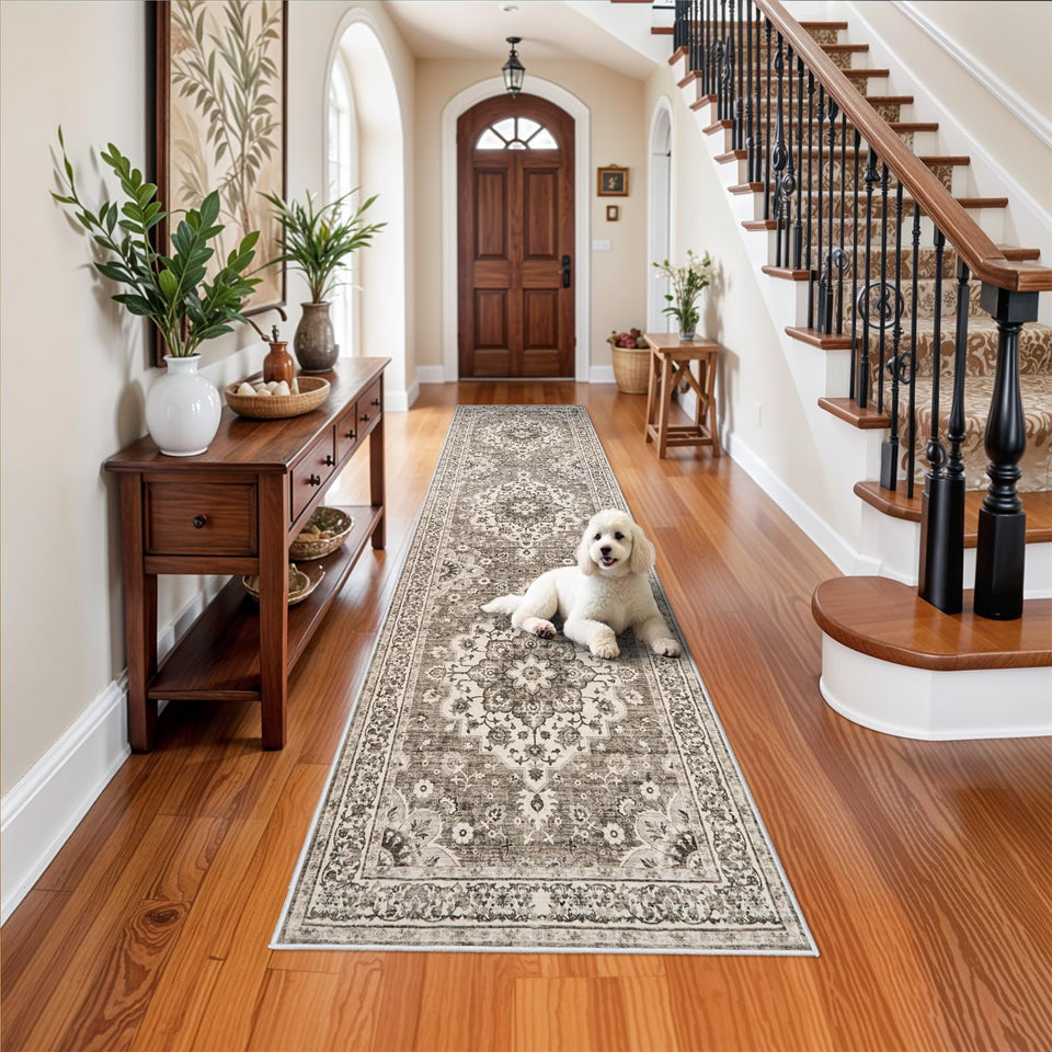 TOPRUUG Washable Oriental Area Rug - 12x15 Rugs for Living Room Soft Carpet for Bedroom Waterproof Floral Distressed Indoor Stain Resistant Non-Shedding Floor Carpets (Green, 12x15)