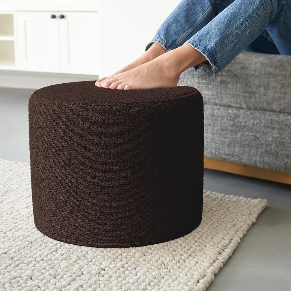 ZICOTO Beautiful Boucle Pouf Ottoman and Foot Rest - Elevate Your Living Room Decor with Lightweight Comfort and Charm - A Round Modern Foam Filled Foot Stool Perfect to Rest Your Feet