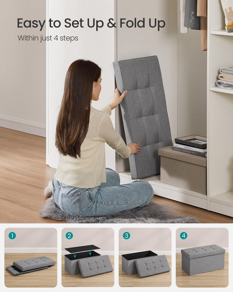 SONGMICS MAZIE Collection - 43 Inches Folding Storage Ottoman Bench, Ottoman Foot Rest, End of Bed Bench, Storage Chest, Load 660 lb, for Living Room, Bedroom, Entryway, Dark Gray ULSF77K