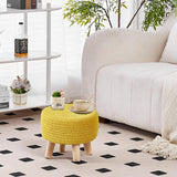 Wimarsbon Pouf Ottoman, 100% Cotton Knitted Boho Footstool, Round Footrest with Non-Skid Wood Legs, Home Décor Handmade Pouffe, Leisure Floor Step Stool for Living Room (Beige)