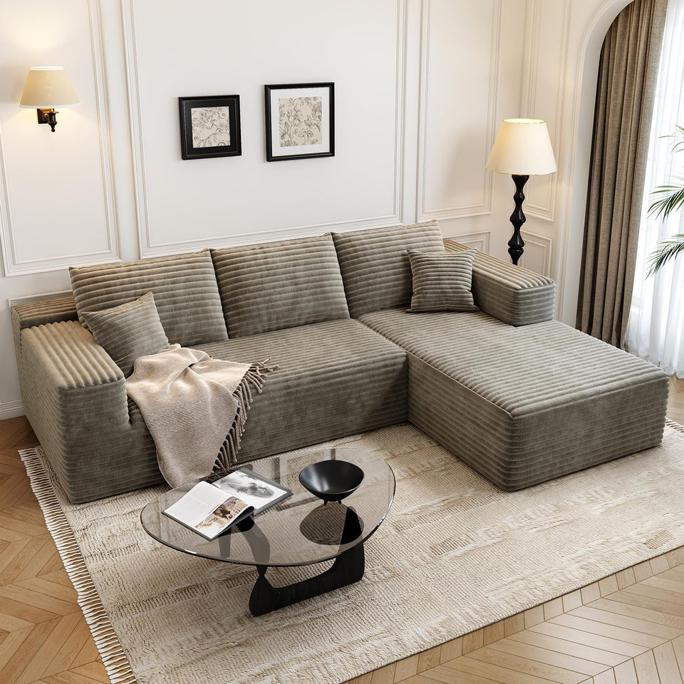 135.4" Cloud Modular Sectional Couch with 1 Ottoman,Modern Minimalist Upholstered Couches, Comfort U Shaped Sofa for Living Room,Deep Seat Corner Couch，No Assembly Required (Black,Left Facing Chaise)