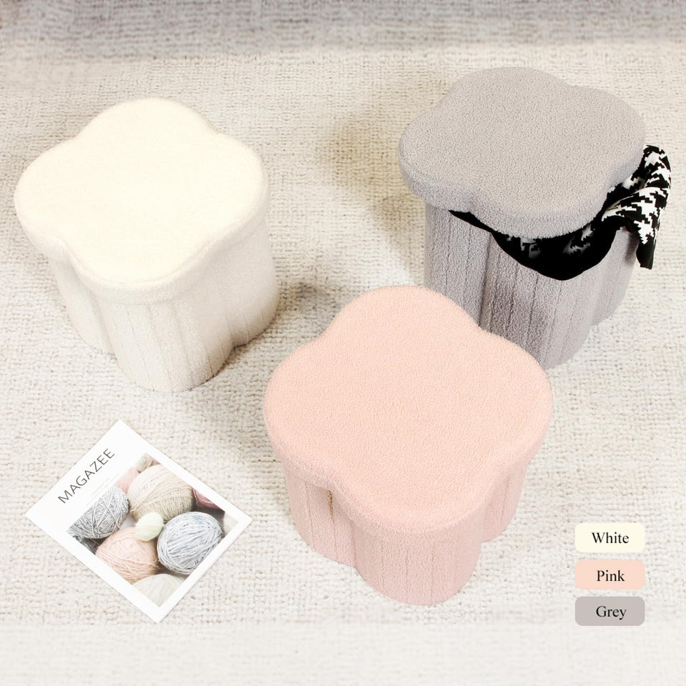 B FSOBEIIALEO Storage Ottoman Cube, Flowers Shaped Ottomans with Storage Foot Stool Footrest for Lving Room, Boucle Ottoman Seat for Dorm Room,Faux Teddy Fur, Cream White 12.6"x12.6"x12.6"