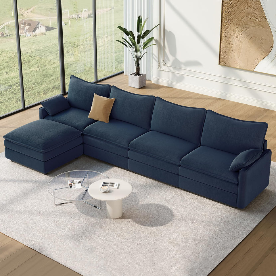 Vesgantti 142" U Shaped Sectional Couch, Comfy Cloud Modular Sectional Sofa with 2 Ottoman Deep Seat Chenille Modern Cloud Sofa, Modular Sofas for Living Room, Bedroom and Apartment, Beige