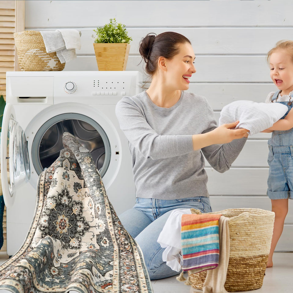 TOPRUUG Washable Oriental Area Rug - 12x15 Rugs for Living Room Soft Carpet for Bedroom Waterproof Floral Distressed Indoor Stain Resistant Non-Shedding Floor Carpets (Green, 12x15)