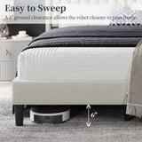 Yaheetech King Bed Frame Upholstered Platform Bed with Fabric Headboard, Wing Edge Design/Non-Slip and Noise-Free/Wooden Slats Support/No Box Spring Needed/Easy Assembly, Ivory King Bed