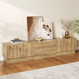 UKAOCAI 86.61'' Tambour TV Stand for 55-85 Inch, Modern Entertainment Center with Large Storage Cabinet & Open Shelves, TV Console with Sliding Doors for Living Room, Bedroom, Natural