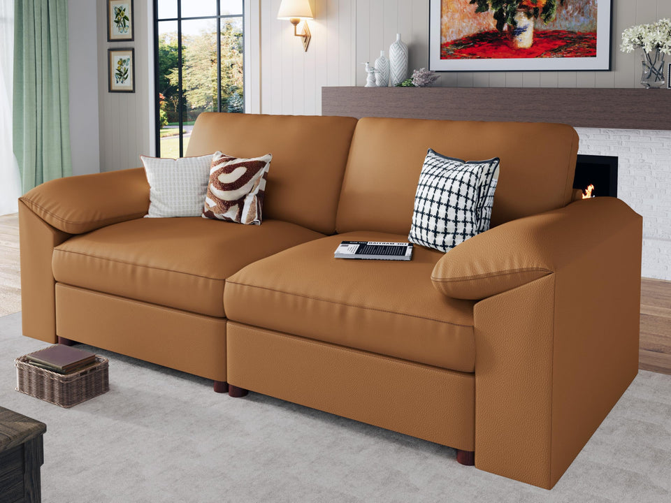 EASE MOOSE Leather Sectional Couch, Oversized Modular Sectional Sofas, Wide Deep Seat Modular Couch, Scratch Resistant Faux Leather Material, L Shaped Sofa for Big Spaces,Beige