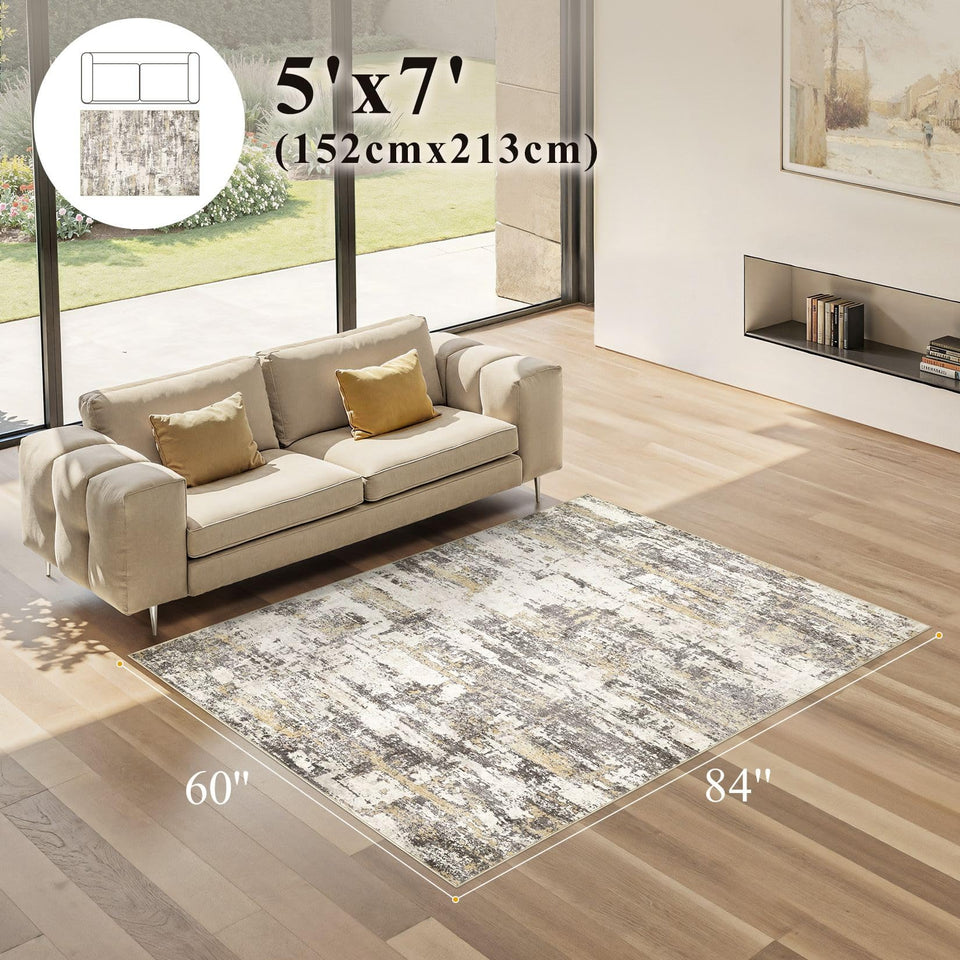 Area Rugs for Living Room: 12x15 Abstract Washable Rug Modern Neutral Large Soft Stain Resistant Non-Slip Backing Machine Table for Bedroom Dining Room Indoor Home Office Carpet - Gold Brown