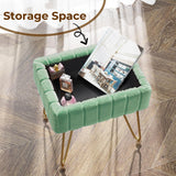 Greenstell Vanity Stool Chair Faux Fur with Storage, 15.7"L x 11.8"W x 19.4"H Soft Ottoman 4 Metal Legs with Anti-Slip Feet, Furry Padded Seat, Modern Multifunctional Chairs for Makeup, Bedroom Pink