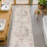 Neutral Living Room Rug - 10x14 Farmhouse Beige Brown Large Area Rug for Dining Room, Bedroom, Low Pile Lightweight Washable