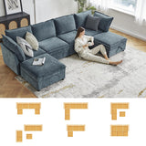HULALA HOME 127'' Modular Sectional Sofa, Oversized U Shaped Couch with Storage Ottoman, Comfy Chenille Sofa with Deep Seat, 6 Seat Convertible Couches for Living Room, Beige