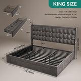 YITAHOME King Size Bed Frame with 3 Storage Drawers and RGB LED Lights, Velvet Upholstered Bed with Charging Station and Storage Headboard, No Box Spring Needed, Easy Assembly, Noise-Free, Grey