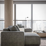 Acanva Luxury Modular Sectional Living Room Sofa Set, Modern Minimalist Style Couch with Ottoman and Chaise, L-Shape, Linen-Like Cream