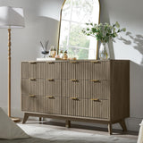 T4TREAM Fluted 7 Drawers Dresser, 54" Wide Modern Chest of Drawers with Faux Marble Top, Curved Profile Design, Dresser TV Stand, Wood Drawer Organizer for Bedroom, Living Room, Hallway, Natural Oak