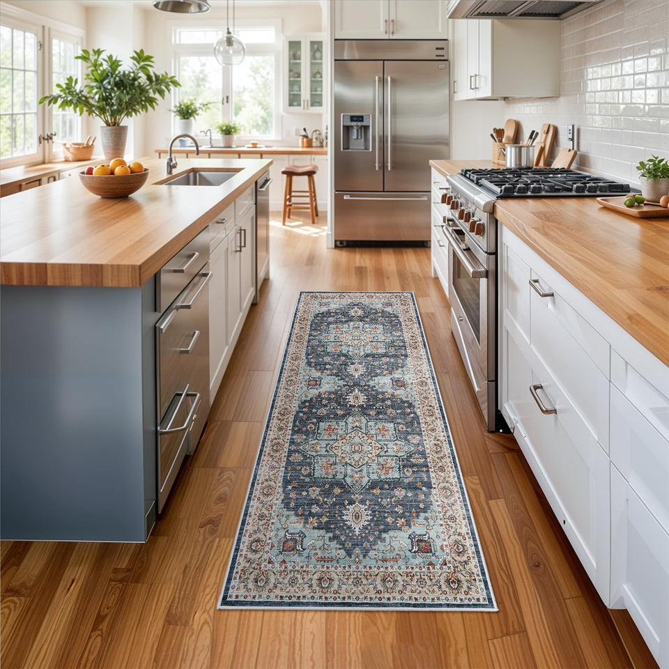 TOPRUUG Washable Oriental Area Rug - 12x15 Rugs for Living Room Soft Carpet for Bedroom Waterproof Floral Distressed Indoor Stain Resistant Non-Shedding Floor Carpets (Green, 12x15)