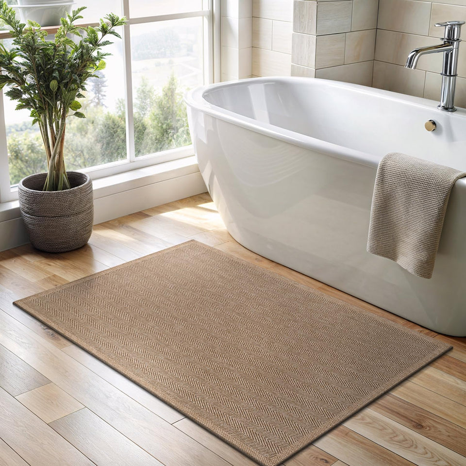 CAMILSON Easy Jute Rug 10x14, Indoor Outdoor Natural Color Fiber Area Rugs for Living Room Patio and Kitchen Rug Herringbone Woven Design Easy-Cleaning Washable Outside Carpet Alfombras 10 x 14