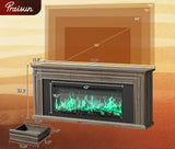 PRAISUN 70'' Fireplace TV Stand with 42'' Electric Fireplace, Farmhouse TV Stand for 65 75 Inch TV, Entertainment Center TV Console with 3 Drawers, Fluted Design, for Living Room, Distressed White