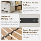 Farmhouse King Size Bed Frame with 54" Tall Storage Bookcase Headboard, Wood Platform Bed Frame with 2 Drawers & 18" Tall Roman Column Decoration Footboard, No Box Spring Needed(Antique White)