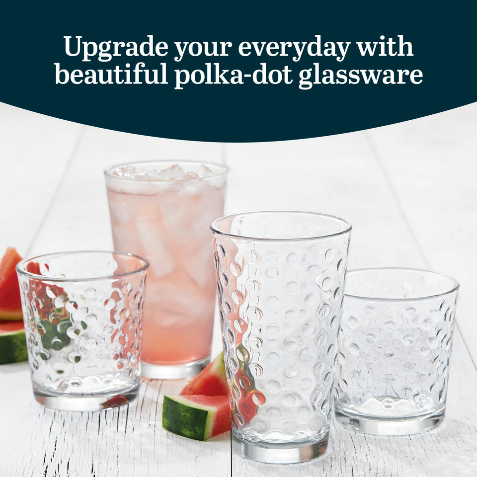 Libbey Ascent Tumbler and Rocks Drinking Glasses Set of 16, Glass Drinking Glasses with Curvature, Versatile Glassware Set for Parties and More