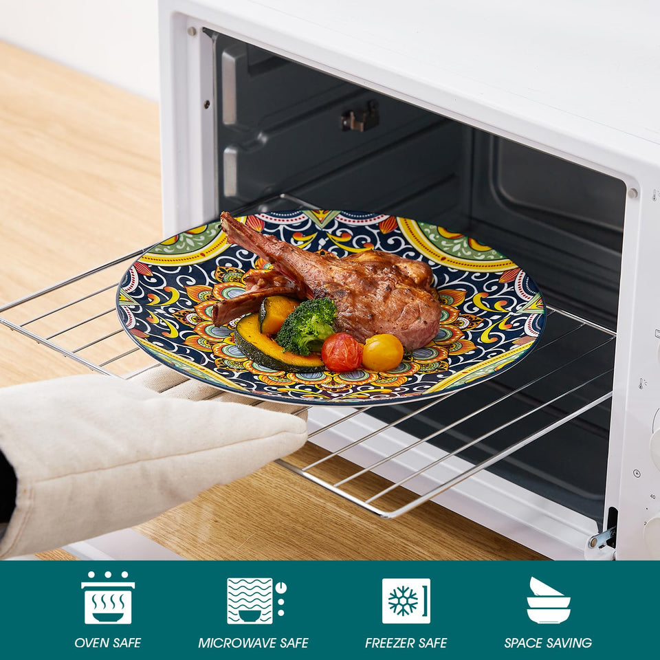 vancasso 24 Pieces Dinnerware Sets, Plates and Bowls Set, Porcelain Dishes Set for 6, Microwave and Dishwasher Safe, Scratch Resistant, Bohemian Style Dining Ware Service for 6, Series SIMI