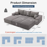 Sectional Cloud Boneless Sofa Couches for Living Room-113'' Beige 3 Seater U-Shaped Modern Lounge Couch-No Assembly Modular Corduroy Convertible Sponge Sleeper Sofas with Chaise for Home House