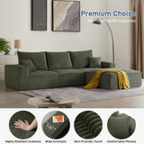 Sectional Cloud Boneless Sofa Couches for Living Room-113'' Beige 3 Seater U-Shaped Modern Lounge Couch-No Assembly Modular Corduroy Convertible Sponge Sleeper Sofas with Chaise for Home House