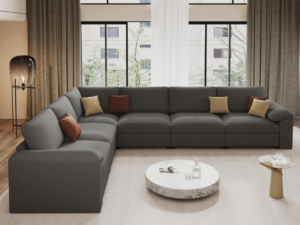 EASE MOOSE Leather Sectional Couch, Oversized Modular Sectional Sofas, Wide Deep Seat Modular Couch, Scratch Resistant Faux Leather Material, L Shaped Sofa for Big Spaces,Beige