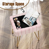 Greenstell Vanity Stool Chair Faux Fur with Storage, 15.7"L x 11.8"W x 19.4"H Soft Ottoman 4 Metal Legs with Anti-Slip Feet, Furry Padded Seat, Modern Multifunctional Chairs for Makeup, Bedroom Pink