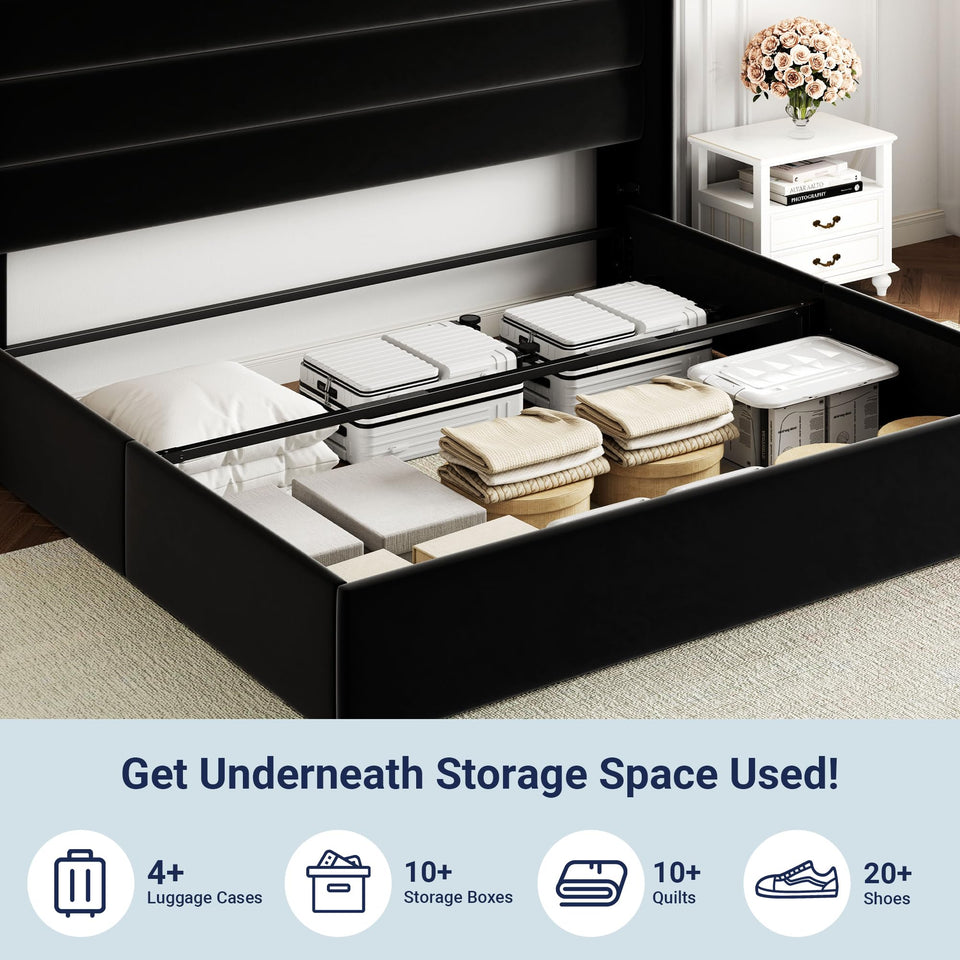 Allewie King Size Lift Up Storage Bed, Modern Wingback Headboard, Hydraulic Support, No Box Spring Needed, Light Beige