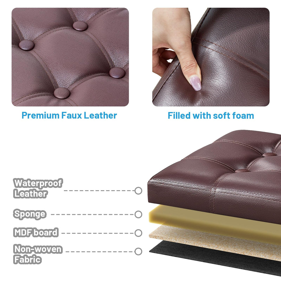 Bsketa Storage Ottoman, Folding Foot Stool with Thicker Foam Padded Seat Small Leather Storage Ottoman Bench Foot Rest for Living Room Foldable Coffee Table 17x13x13in,Black