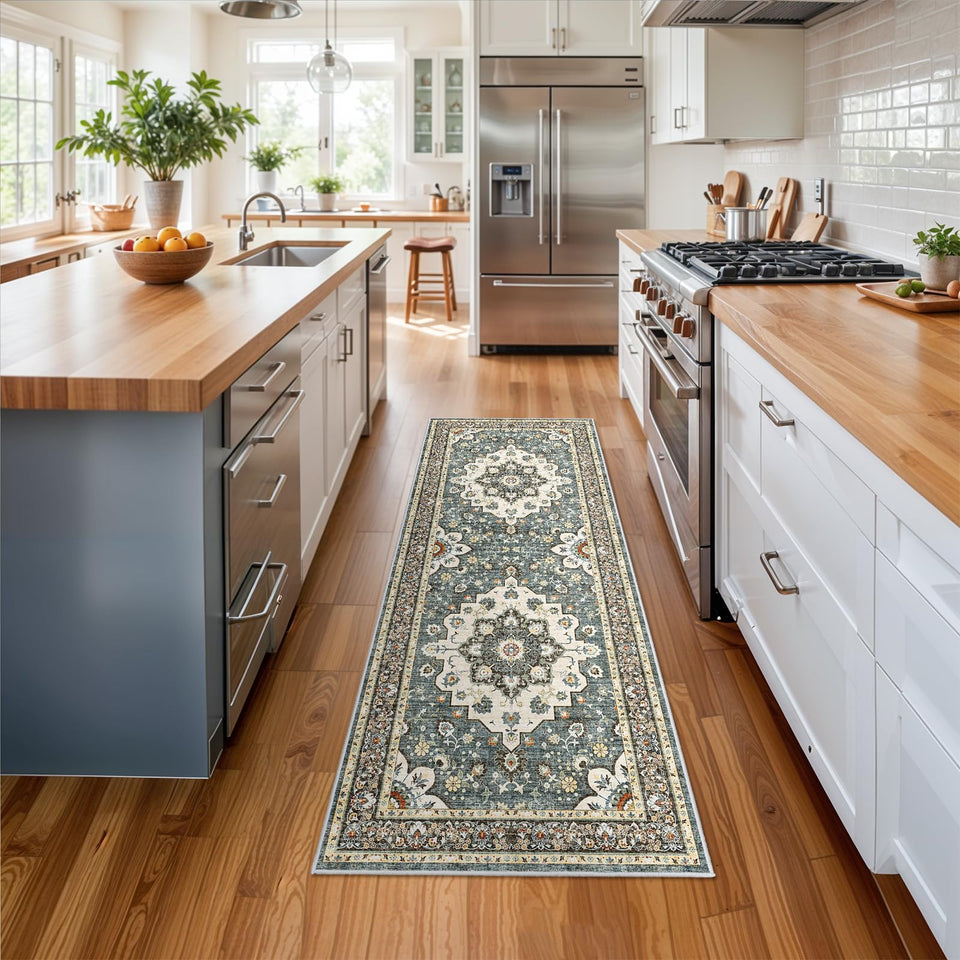 TOPRUUG Washable Oriental Area Rug - 12x15 Rugs for Living Room Soft Carpet for Bedroom Waterproof Floral Distressed Indoor Stain Resistant Non-Shedding Floor Carpets (Green, 12x15)