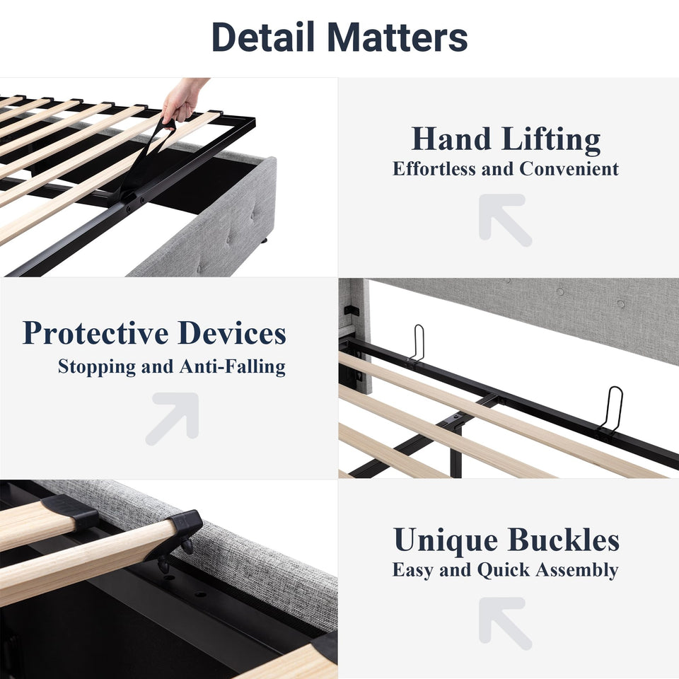 Allewie King Size Lift Up Storage Bed, Modern Wingback Headboard, Hydraulic Support, No Box Spring Needed, Light Beige