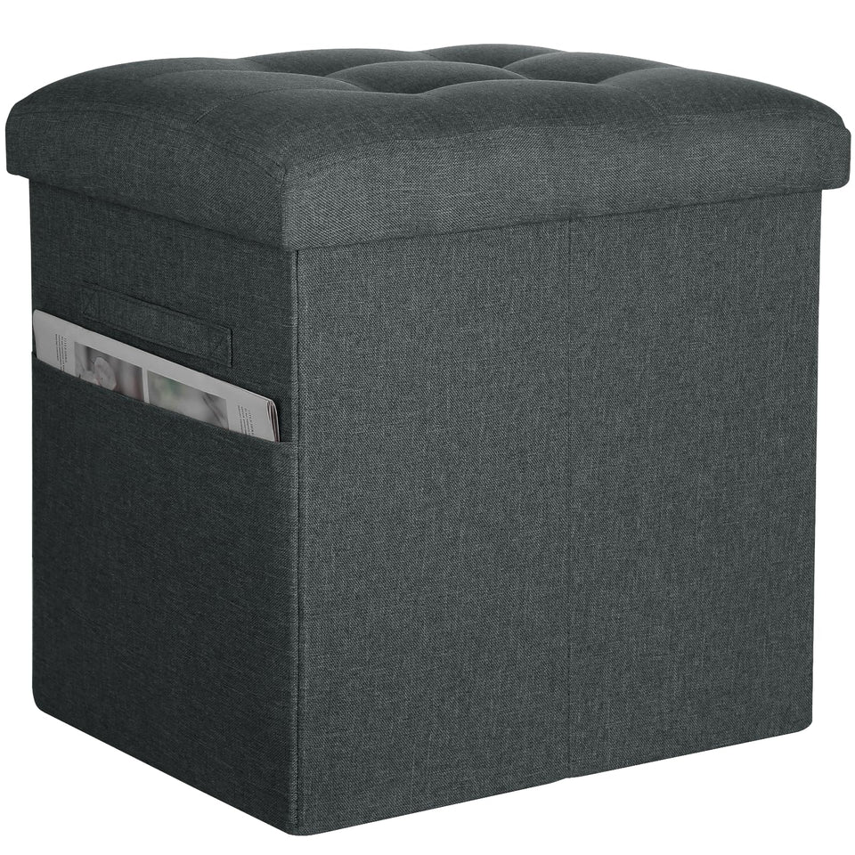 Storage Ottoman with Extra Thick Foam Padded Seat, Foldable Foot Rest Stool with Linen Fabric, 43L Ottoman with Storage Bench for Bedroom Living Room, Holds Up to 300lbs, 17x13x13in, Dark Gray